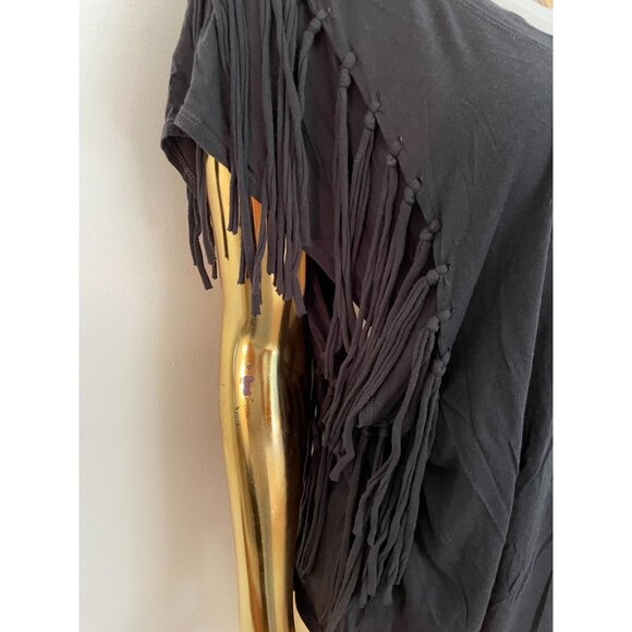 Free People Western Boho Style Y2K Women's Fringe Sleeve Black Top Size M - Picture 3 of 10